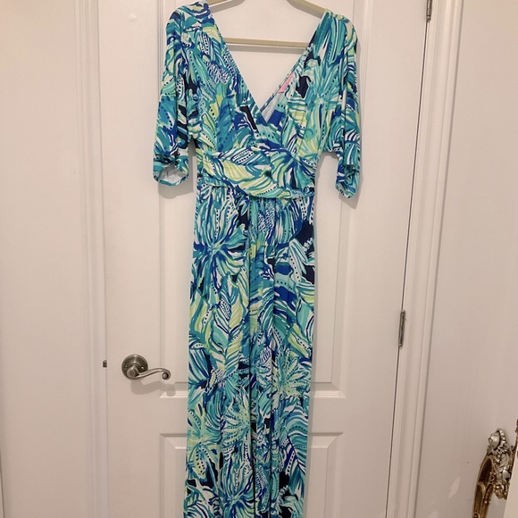 Lilly Pulitzer tropical green size xs floor length sleeved dress - Picture 1 of 4